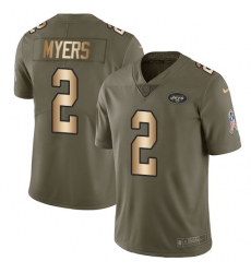 Men's Nike New York Jets #2 Jason Myers Limited Olive Gold 2017 Salute to Service NFL Jersey