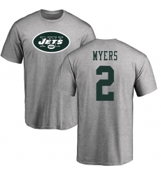 NFL Nike New York Jets #2 Jason Myers Ash Name & Number Logo T-Shirt