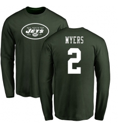 NFL Nike New York Jets #2 Jason Myers Green Name & Number Logo Long Sleeve T-Shirt