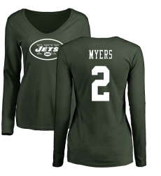NFL Women's Nike New York Jets #2 Jason Myers Green Name & Number Logo Long Sleeve T-Shirt