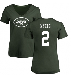 NFL Women's Nike New York Jets #2 Jason Myers Green Name & Number Logo T-Shirt