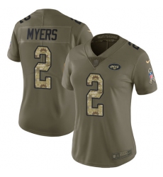 Women Nike New York Jets #2 Jason Myers Limited Olive Camo 2017 Salute to Service NFL Jersey