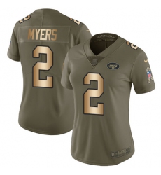 Women Nike New York Jets #2 Jason Myers Limited Olive Gold 2017 Salute to Service NFL Jersey