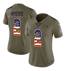 Women Nike New York Jets #2 Jason Myers Limited Olive USA Flag 2017 Salute to Service NFL Jersey