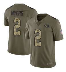 Youth Nike New York Jets #2 Jason Myers Limited Olive Camo 2017 Salute to Service NFL Jersey