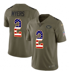 Youth Nike New York Jets #2 Jason Myers Limited Olive USA Flag 2017 Salute to Service NFL Jersey