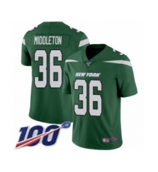 Men's New York Jets #36 Doug Middleton Green Team Color Vapor Untouchable Limited Player 100th Season Football Jersey