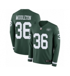 Men's Nike New York Jets #36 Doug Middleton Limited Green Therma Long Sleeve NFL Jersey