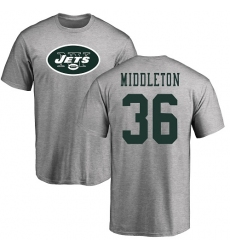 NFL Nike New York Jets #36 Doug Middleton Ash Name & Number Logo T-Shirt