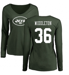 NFL Women's Nike New York Jets #36 Doug Middleton Green Name & Number Logo Long Sleeve T-Shirt