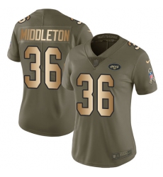 Women Nike New York Jets #36 Doug Middleton Limited Olive Gold 2017 Salute to Service NFL Jersey