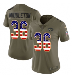 Women Nike New York Jets #36 Doug Middleton Limited Olive USA Flag 2017 Salute to Service NFL Jersey