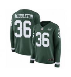 Women's Nike New York Jets #36 Doug Middleton Limited Green Therma Long Sleeve NFL Jersey