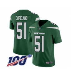 Men's New York Jets #51 Brandon Copeland Green Team Color Vapor Untouchable Limited Player 100th Season Football Jersey