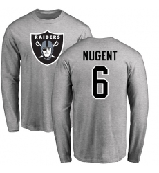NFL Nike Oakland Raiders #6 Mike Nugent Ash Name & Number Logo Long Sleeve T-Shirt