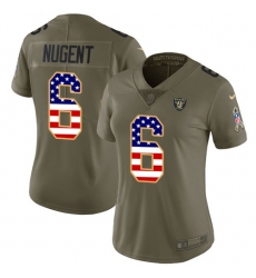 Women Nike Oakland Raiders #6 Mike Nugent Limited Olive USA Flag 2017 Salute to Service NFL Jersey