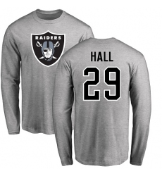 NFL Nike Oakland Raiders #29 Leon Hall Ash Name & Number Logo Long Sleeve T-Shirt