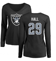 NFL Women's Nike Oakland Raiders #29 Leon Hall Black Name & Number Logo Long Sleeve T-Shirt