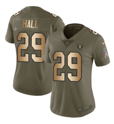 Women Nike Oakland Raiders #29 Leon Hall Limited Olive Gold 2017 Salute to Service NFL Jersey