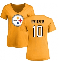 Women's Nike Pittsburgh Steelers #10 Ryan Switzer Gold Name & Number Logo Slim Fit T-Shirt