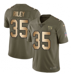Men's Nike New York Giants #35 Curtis Riley Limited Olive Gold 2017 Salute to Service NFL Jersey
