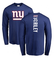 NFL Nike New York Giants #35 Curtis Riley Royal Blue Backer Long Sleeve T-Shirt