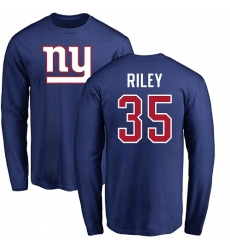 NFL Nike New York Giants #35 Curtis Riley Royal Blue Name & Number Logo Long Sleeve T-Shirt