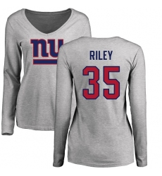 NFL Women's Nike New York Giants #35 Curtis Riley Ash Name & Number Logo Long Sleeve T-Shirt