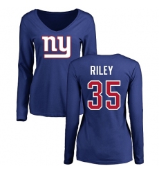 NFL Women's Nike New York Giants #35 Curtis Riley Royal Blue Name & Number Logo Long Sleeve T-Shirt