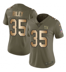 Women's Nike New York Giants #35 Curtis Riley Limited Olive Gold 2017 Salute to Service NFL Jersey