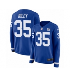 Women's Nike New York Giants #35 Curtis Riley Limited Royal Blue Therma Long Sleeve NFL Jersey