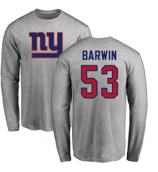 NFL Nike New York Giants #53 Connor Barwin Ash Name & Number Logo Long Sleeve T-Shirt