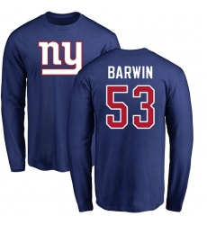 NFL Nike New York Giants #53 Connor Barwin Royal Blue Name & Number Logo Long Sleeve T-Shirt