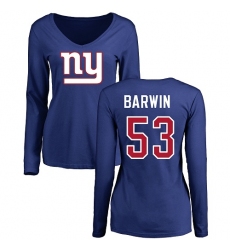NFL Women's Nike New York Giants #53 Connor Barwin Royal Blue Name & Number Logo Long Sleeve T-Shirt