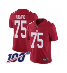 Men's New York Giants #75 Jon Halapio Red Limited Red Inverted Legend 100th Season Football Jersey