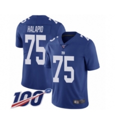 Men's New York Giants #75 Jon Halapio Royal Blue Team Color Vapor Untouchable Limited Player 100th Season Football Jersey