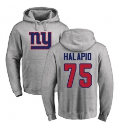 NFL Nike New York Giants #75 Jon Halapio Ash Name & Number Logo Pullover Hoodie