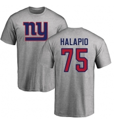 NFL Nike New York Giants #75 Jon Halapio Ash Name & Number Logo T-Shirt
