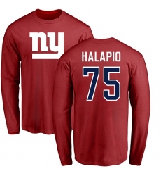NFL Nike New York Giants #75 Jon Halapio Red Name & Number Logo Long Sleeve T-Shirt