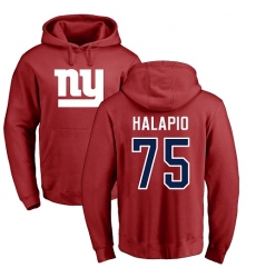 NFL Nike New York Giants #75 Jon Halapio Red Name & Number Logo Pullover Hoodie