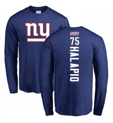 NFL Nike New York Giants #75 Jon Halapio Royal Blue Backer Long Sleeve T-Shirt
