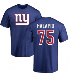 NFL Nike New York Giants #75 Jon Halapio Royal Blue Name & Number Logo T-Shirt