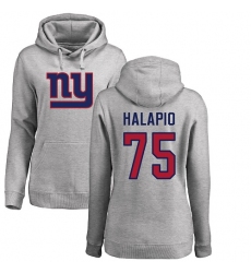 NFL Women's Nike New York Giants #75 Jon Halapio Ash Name & Number Logo Pullover Hoodie