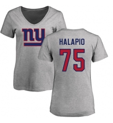 NFL Women's Nike New York Giants #75 Jon Halapio Ash Name & Number Logo T-Shirt