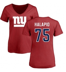 NFL Women's Nike New York Giants #75 Jon Halapio Red Name & Number Logo T-Shirt