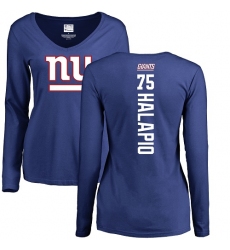 NFL Women's Nike New York Giants #75 Jon Halapio Royal Blue Backer Long Sleeve T-Shirt