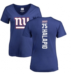 NFL Women's Nike New York Giants #75 Jon Halapio Royal Blue Backer T-Shirt