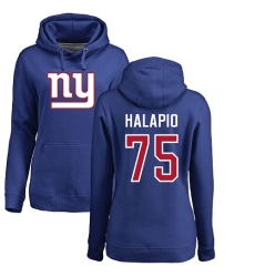 NFL Women's Nike New York Giants #75 Jon Halapio Royal Blue Name & Number Logo Pullover Hoodie