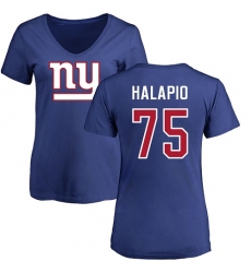 NFL Women's Nike New York Giants #75 Jon Halapio Royal Blue Name & Number Logo T-Shirt
