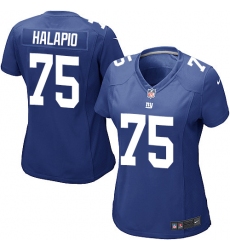 Women's Nike New York Giants #75 Jon Halapio Game Royal Blue Team Color NFL Jersey